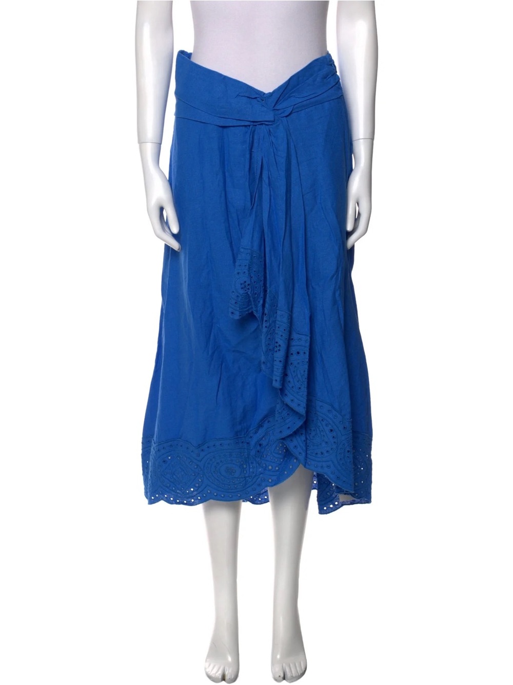 Jason Wu Blue Eyelet Midi Skirt with Tie Waist